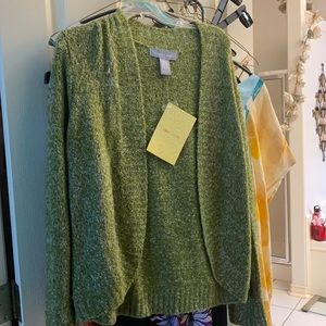 Beautiful green (w/white thread) cardigan sweater—rounded at bottom… never worn!